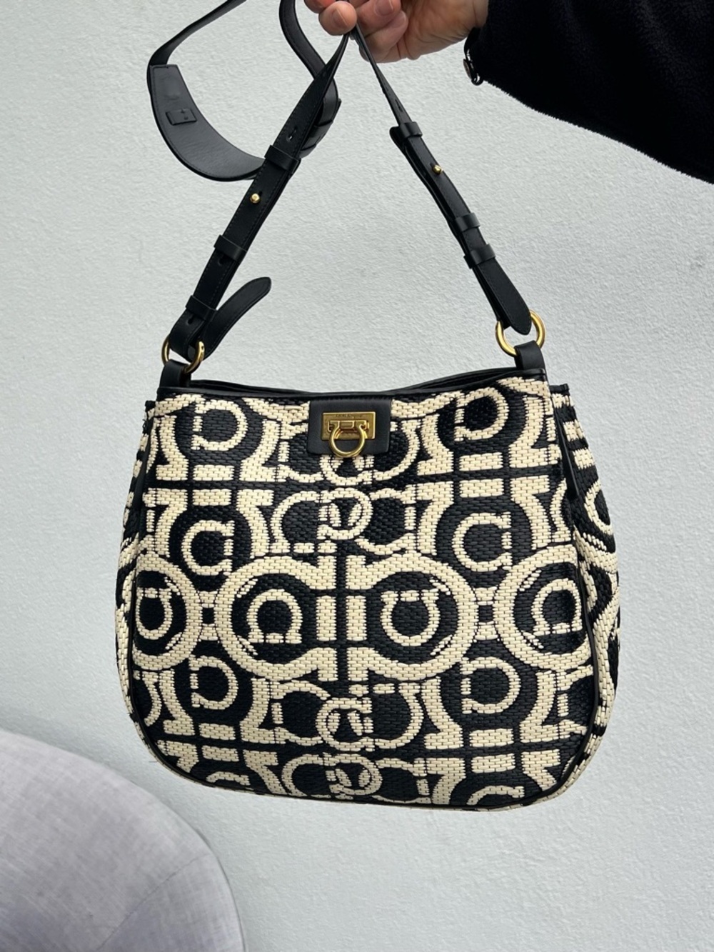 Salvatore Ferragamo Reverse Medium Woven Raffia Hobo